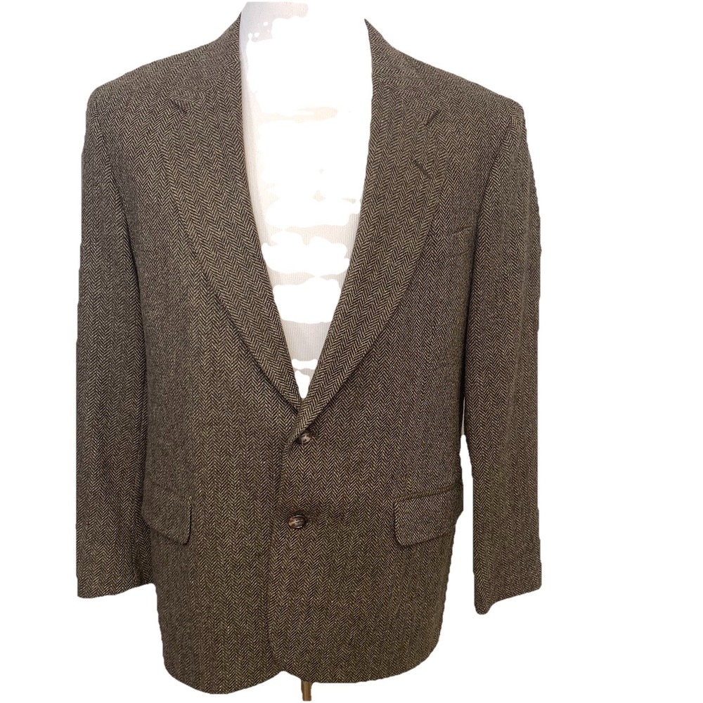 VTG Christopher Hayes Herringbone 100% Wool Blazer Sport Coat 42R USA Brown READ